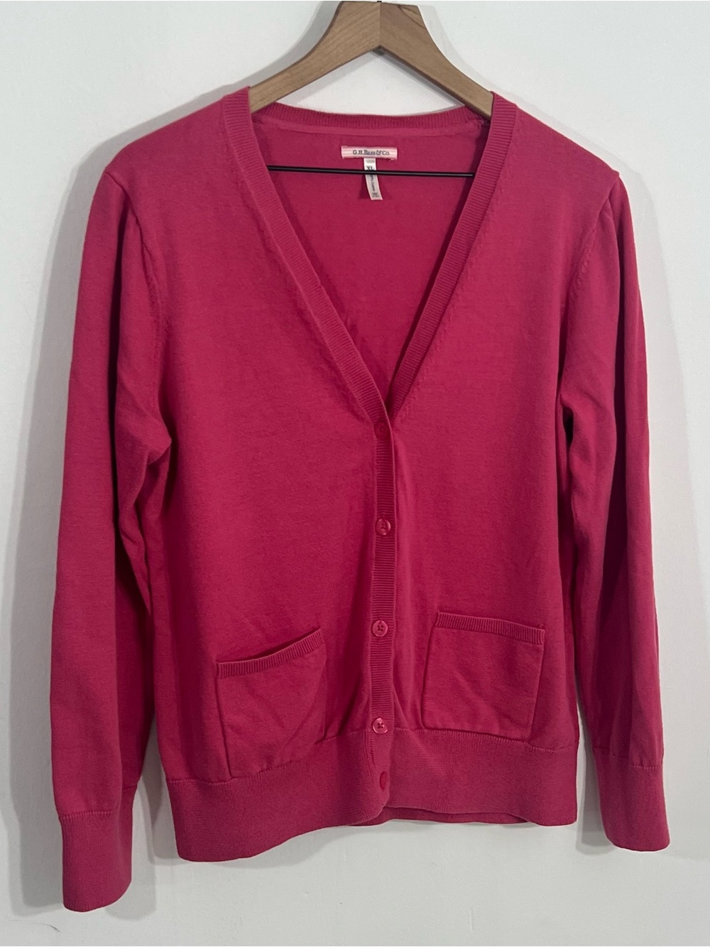 G.H. Bass Deep V Neck Knit Long Sleeve Front Button Sweaters Cotton Preppy  XL
